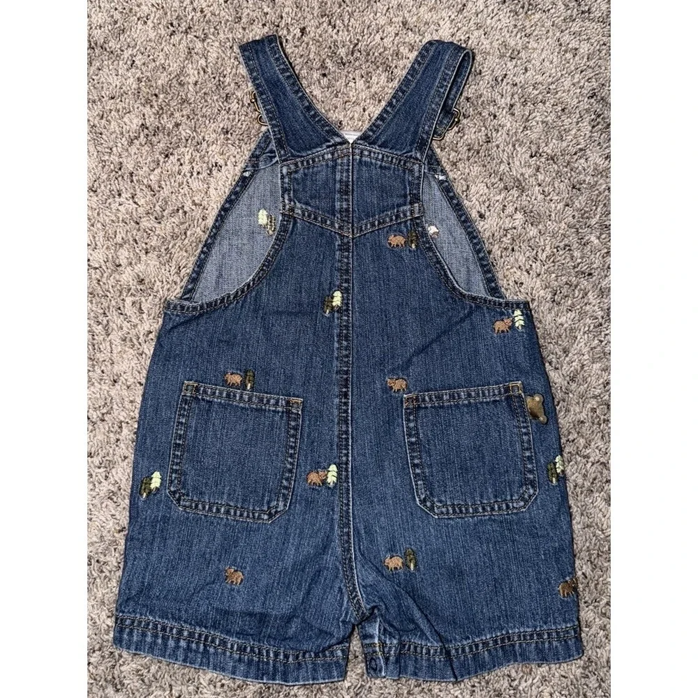 Gymboree bear‎ pine tree Pocket Overalls Shortalls 18-24 months